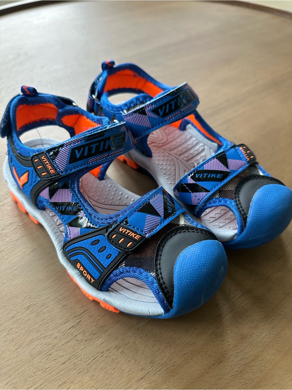 VITIKE Kids Closed-Toe Sport Sandals, EU 34 / US 2.5 Big Kid, Blue/Orange